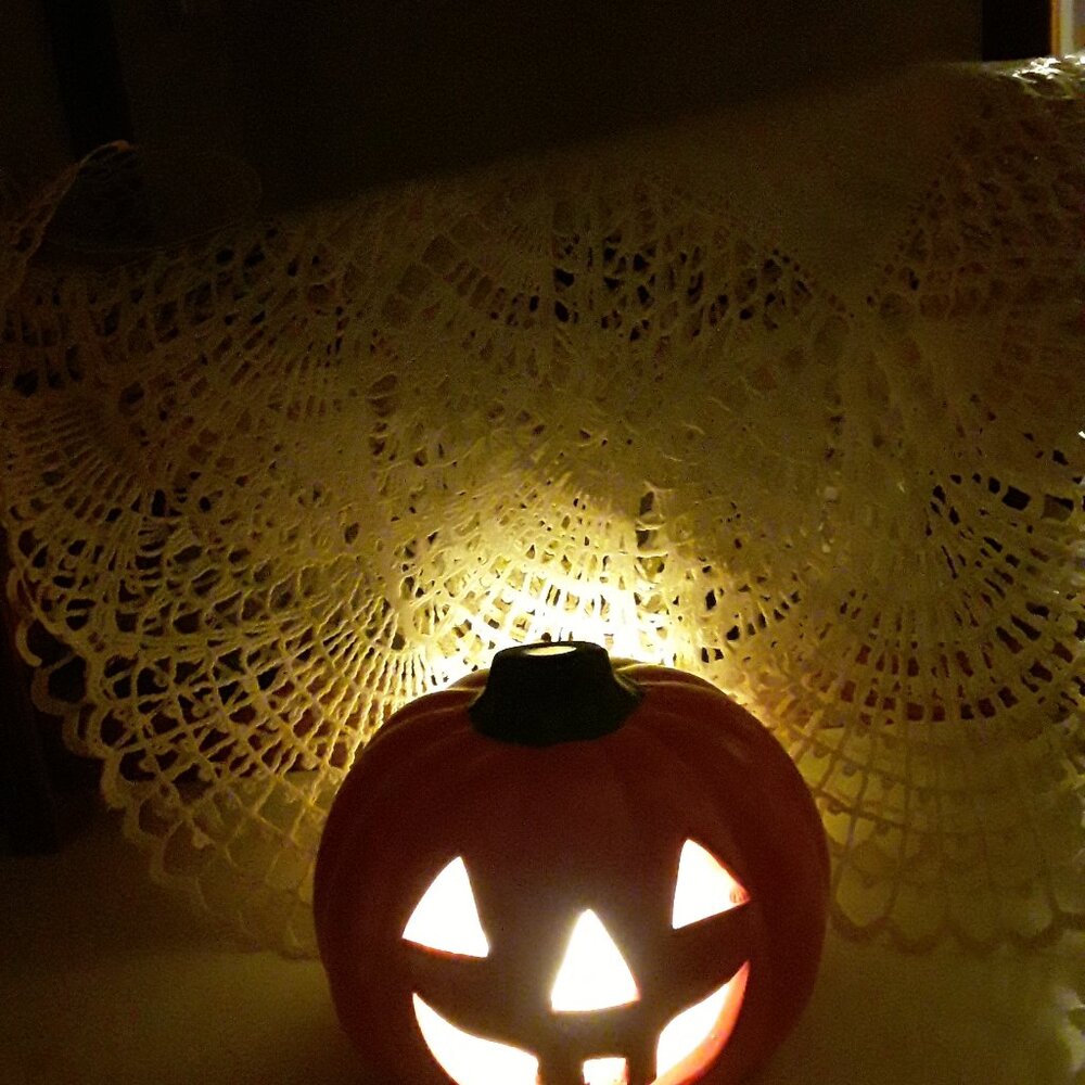 Vintage Ceramic Jack-o-Lantern Halloween Tealite Lantern